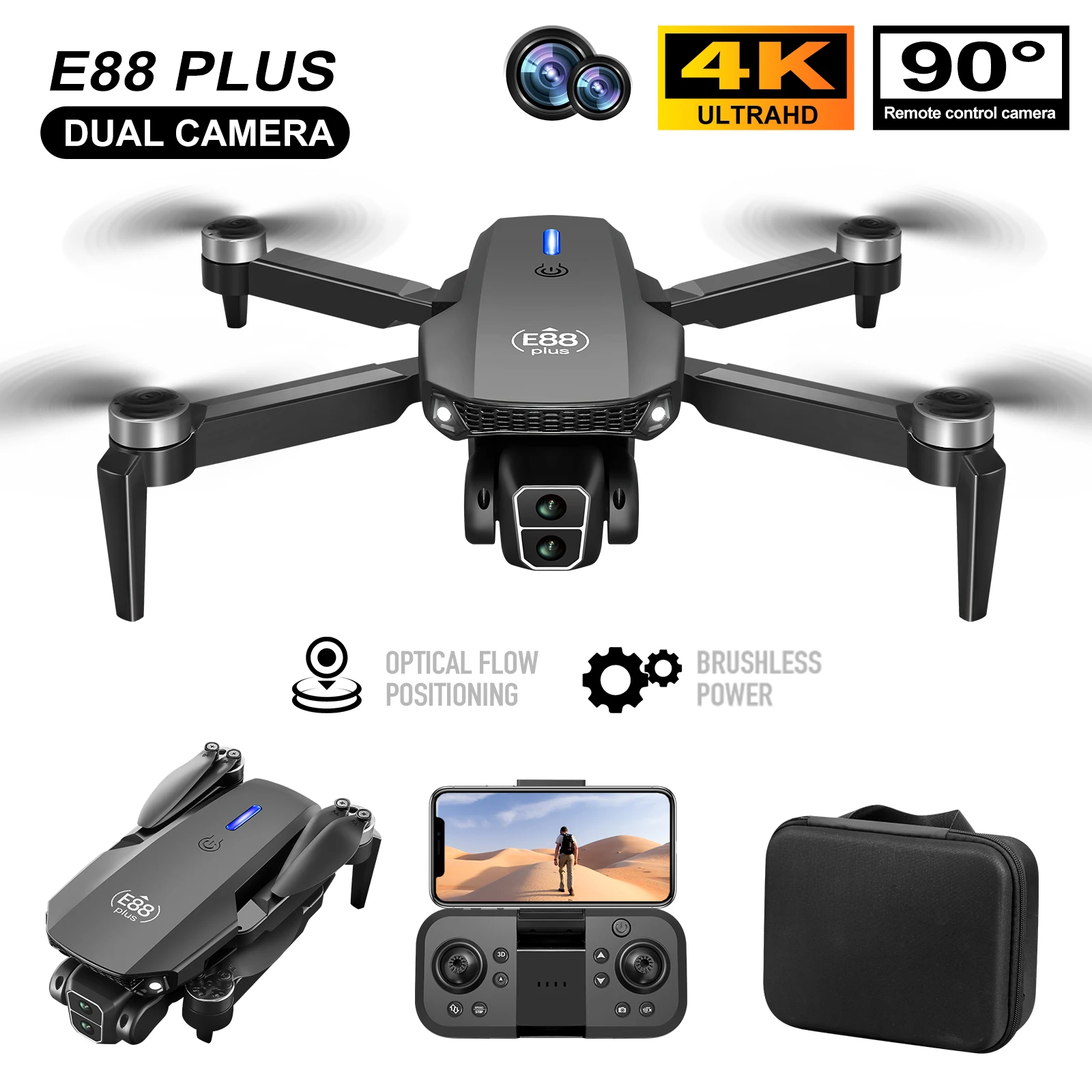 Nowy dron E88 Plus Quadcopter: – Drone Gimbal Brushless recenzja i cena